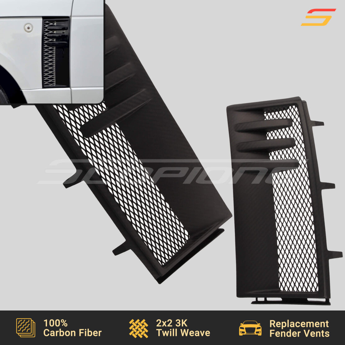 Matte Carbon Fiber Side Fender Vents for Land Rover 03-12 Range Rover ...