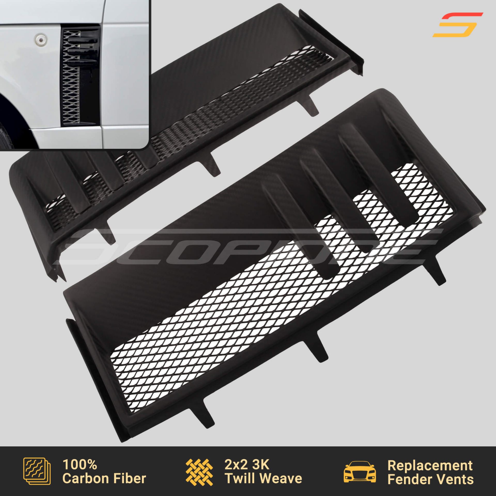 Scopione MATTE Carbon Side Fender Vents | 03-12 Range Rover