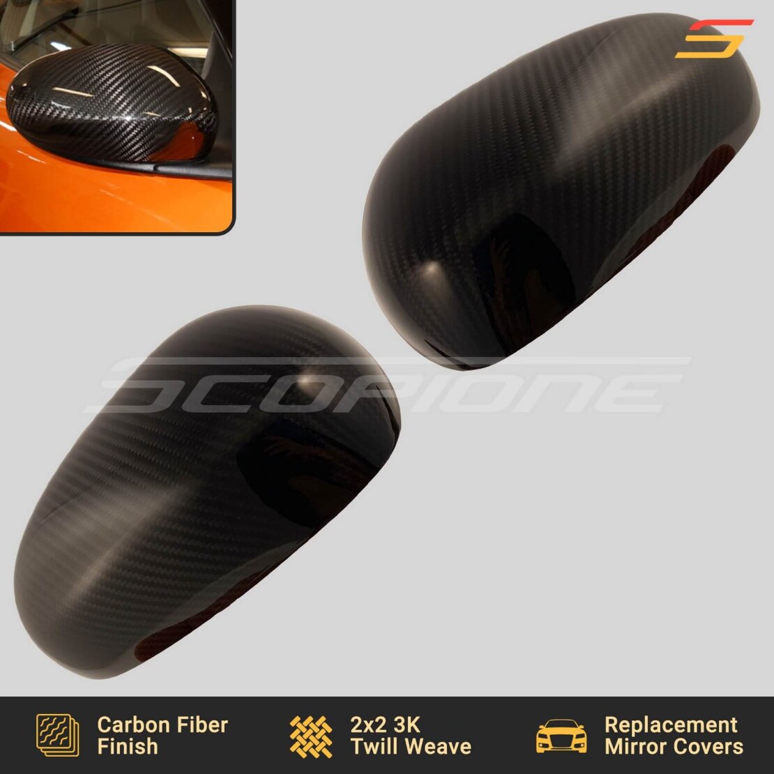 Scopione Carbon Fiber Side Mirror Replacement Covers for Lotus Evora