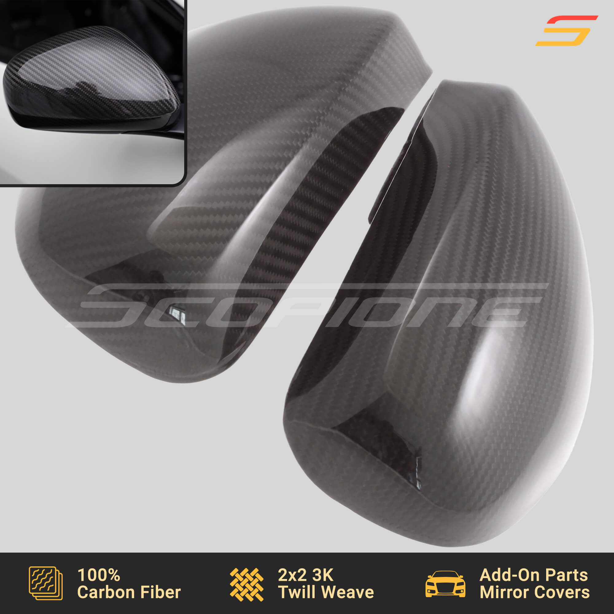 thumbnail image 2 of Real Carbon Fiber Wing Mirror Cover Trim For Maserati GranTurismo GT – Set Of 2 (Left & Right) 2 of 3