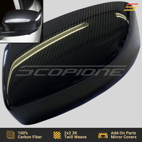 Close-up of carbon fiber texture on Scopione side mirror covers for Maserati Levante