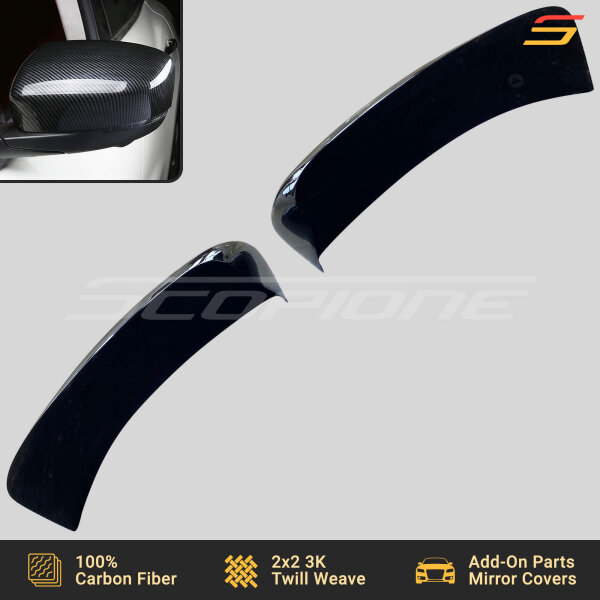 Underside view of Scopione carbon fiber side mirror cover for Maserati Levante MK1