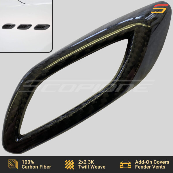 Close-up of carbon fiber texture on Scopione fender vent covers for Maserati Levante