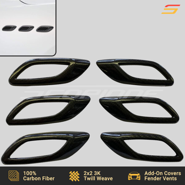 Flat layout of Scopione carbon fiber front fender vent covers for Maserati Levante MK1