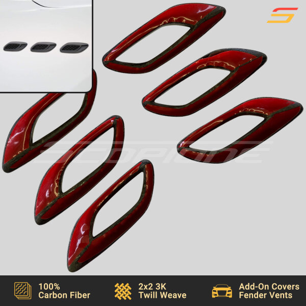 Underside view of Scopione carbon fiber fender vent covers for Maserati Levante MK1