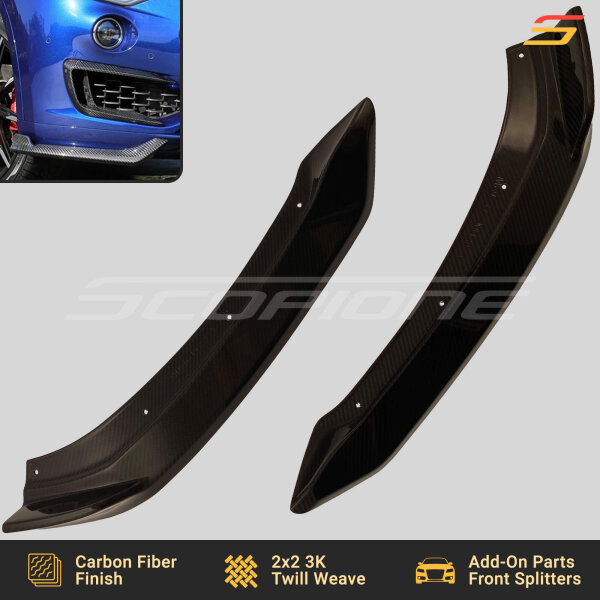 Flat display of Scopione carbon fiber front bumper splitters for Maserati Levante MK1