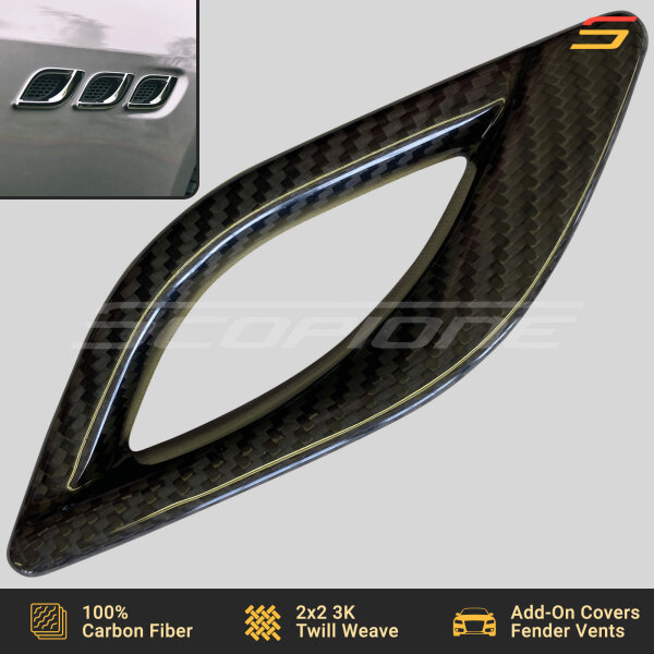 Close-up of carbon fiber weave on Scopione fender vent covers for Maserati Quattroporte