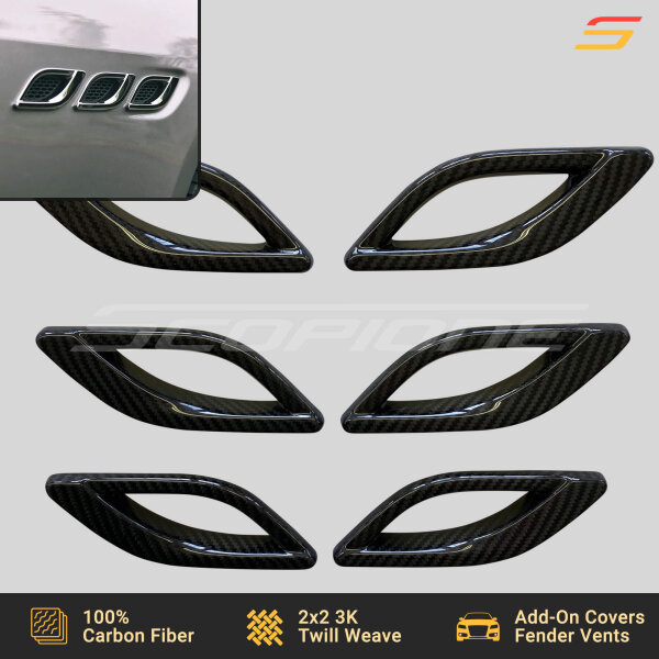 Flat layout of Scopione carbon fiber fender vent covers for Maserati Quattroporte 2014–2025