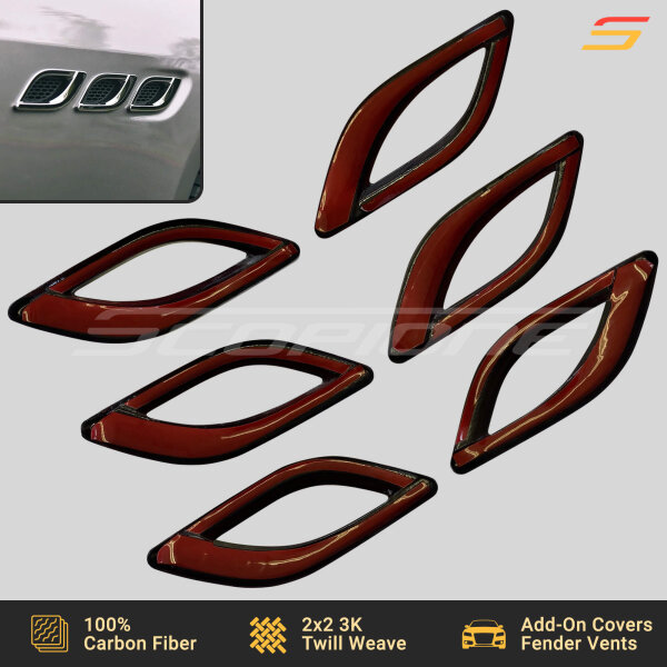 Underside view of Scopione carbon fiber fender vent covers for Maserati Quattroporte VI