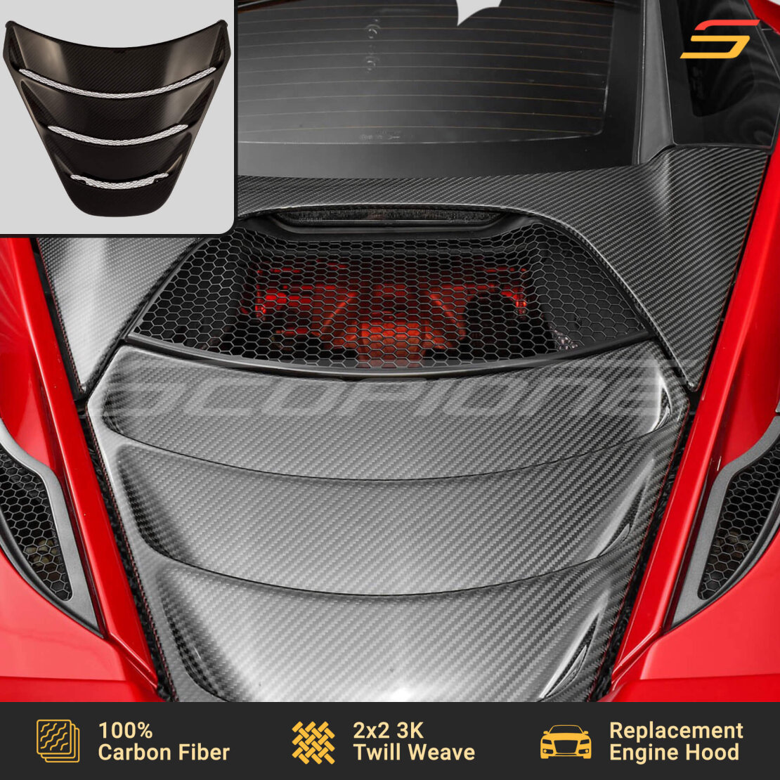 Carbon Fiber Rear Engine Cover Grille Deck Hood for McLaren 720S Coupe