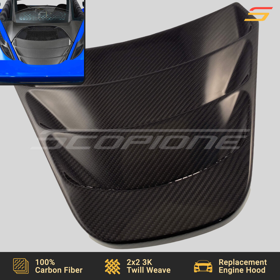 Carbon Fiber Rear Engine Cover Grille Deck Hood for McLaren 720S Coupe
