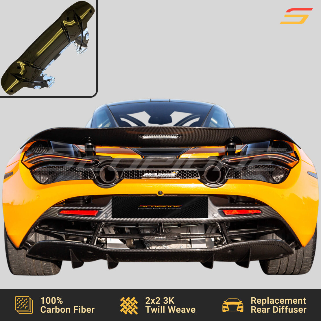 Carbon Fiber Rear Bumper Lower Diffuser for McLaren 720S 750S