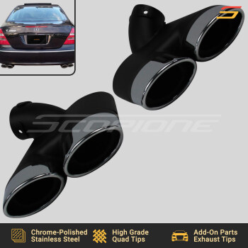 Mercedes-Benz 03-09 E-Class W211 Chrome-Polished Stainless Steel Add-On Quad Exhaust Tips