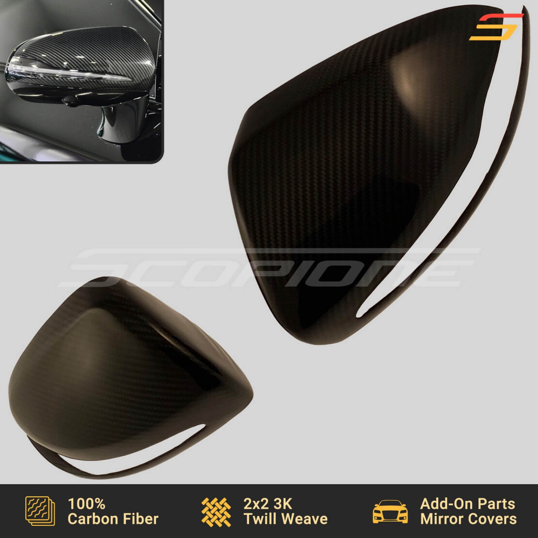 Real Dry Carbon Fiber Side Mirror Cap Covers For 2012-2018 W218 CLS550 CLS63 – Glossy 2-Piece Set