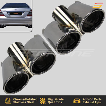 Mercedes-Benz 06-09 S-Class W221 Chrome-Polished Stainless Steel Add-On Quad Exhaust Tips