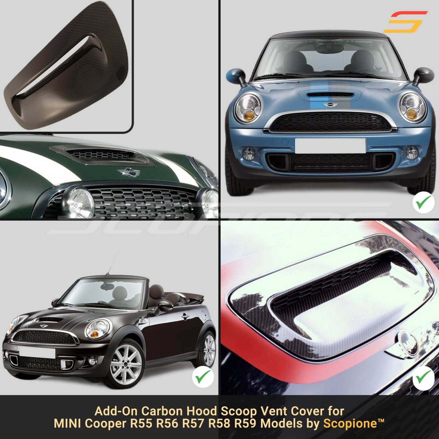 Scopione Carbon Fiber Front Hood Scoop Cover for MINI Cooper Gen2