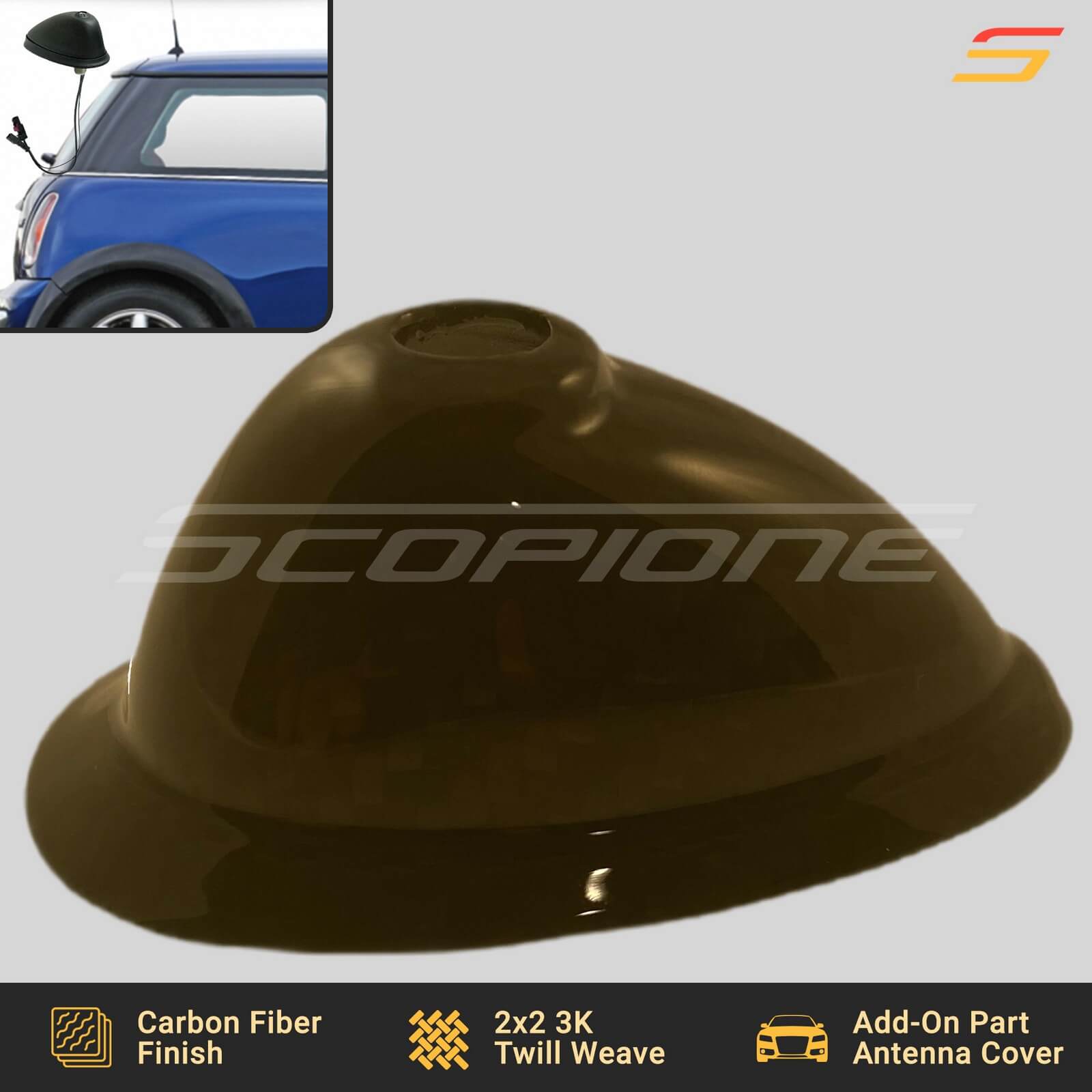 Shark Fin Antenna for MINI Cooper R53 2001 to 2006 R53 2002-2004 Only Black
