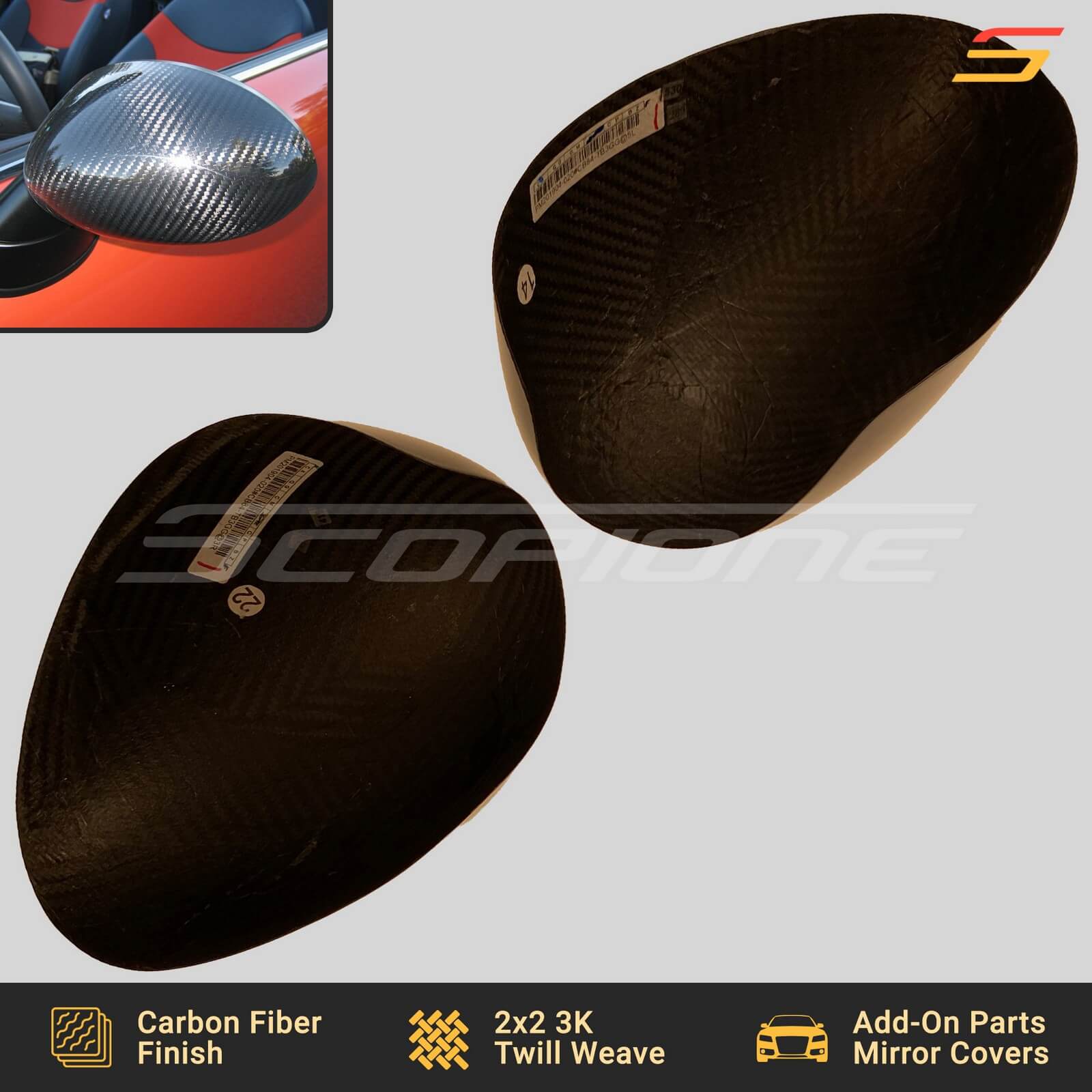 Real Carbon Fiber Wing Mirror Cover Caps For Mini Cooper R53 JCW (2002-2006) – Pair