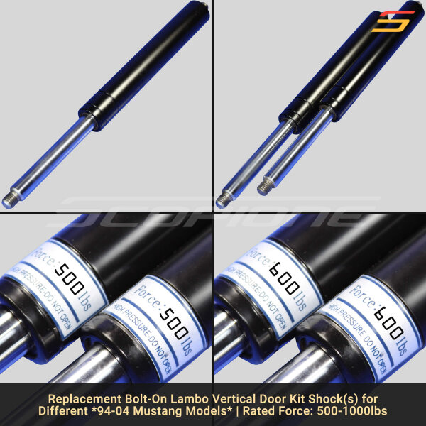 Bolt On Lambo Vertical Door Kit Replacement Shocks for 94-04 Mustang - 12 1/4" - 500 to 1000lbs - Image 3