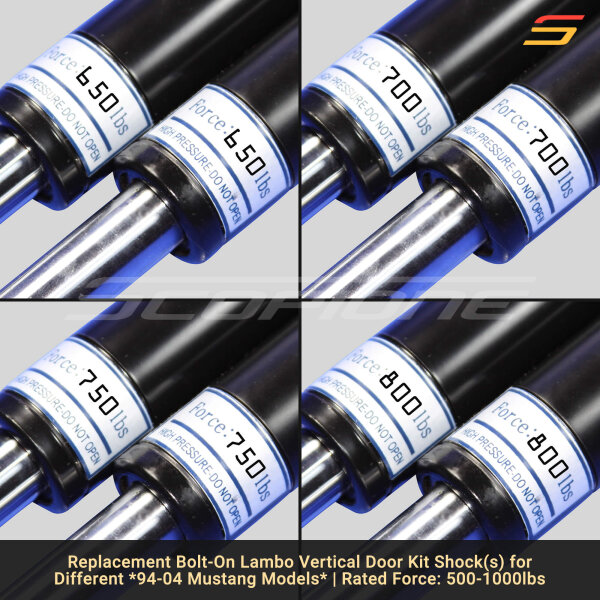 Bolt On Lambo Vertical Door Kit Replacement Shocks for 94-04 Mustang - 12 1/4" - 500 to 1000lbs - Image 4