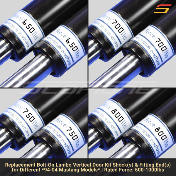 Bolt On Lambo Vertical Door Kit Shocks & Fittings for 94-04 Mustang - 12 1/4" - 500 to 1000lbs - Image 4