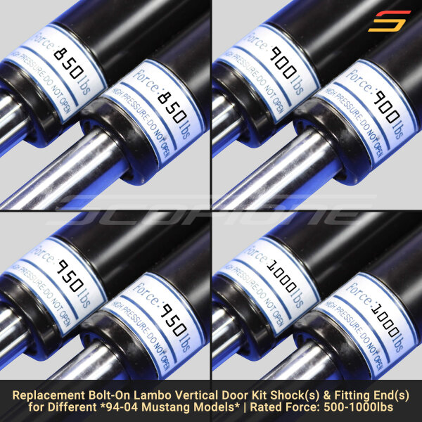 Bolt On Lambo Vertical Door Kit Shocks & Fittings for 94-04 Mustang - 12 1/4" - 500 to 1000lbs - Image 5