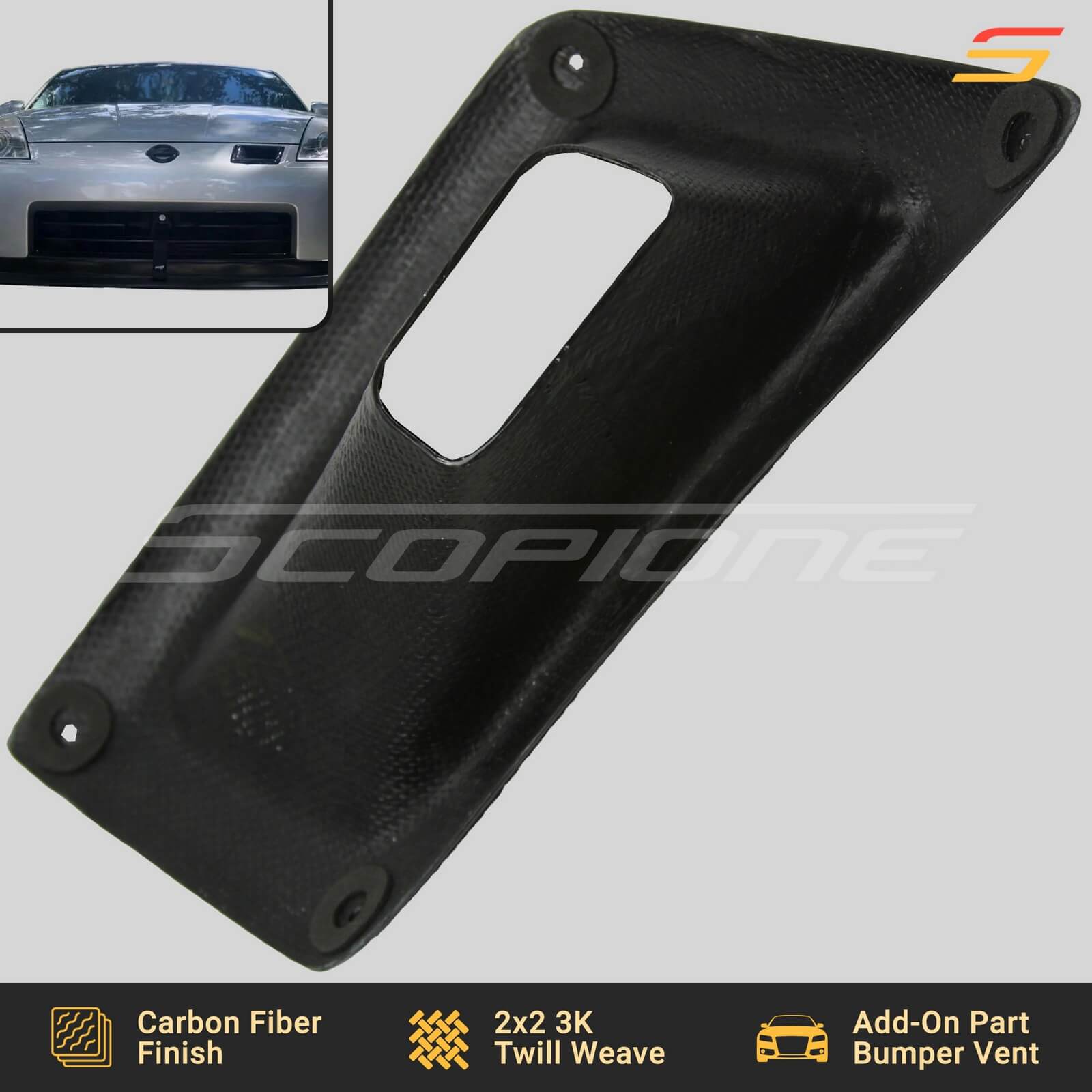 UV-Protective Clear Coated Anti-aging Unique & Special Design Single Left Side Front Bumper Intake Air Duct For Nissan 350Z Z33 2003-2009 Glossy Carbon Fiber Appearance 
