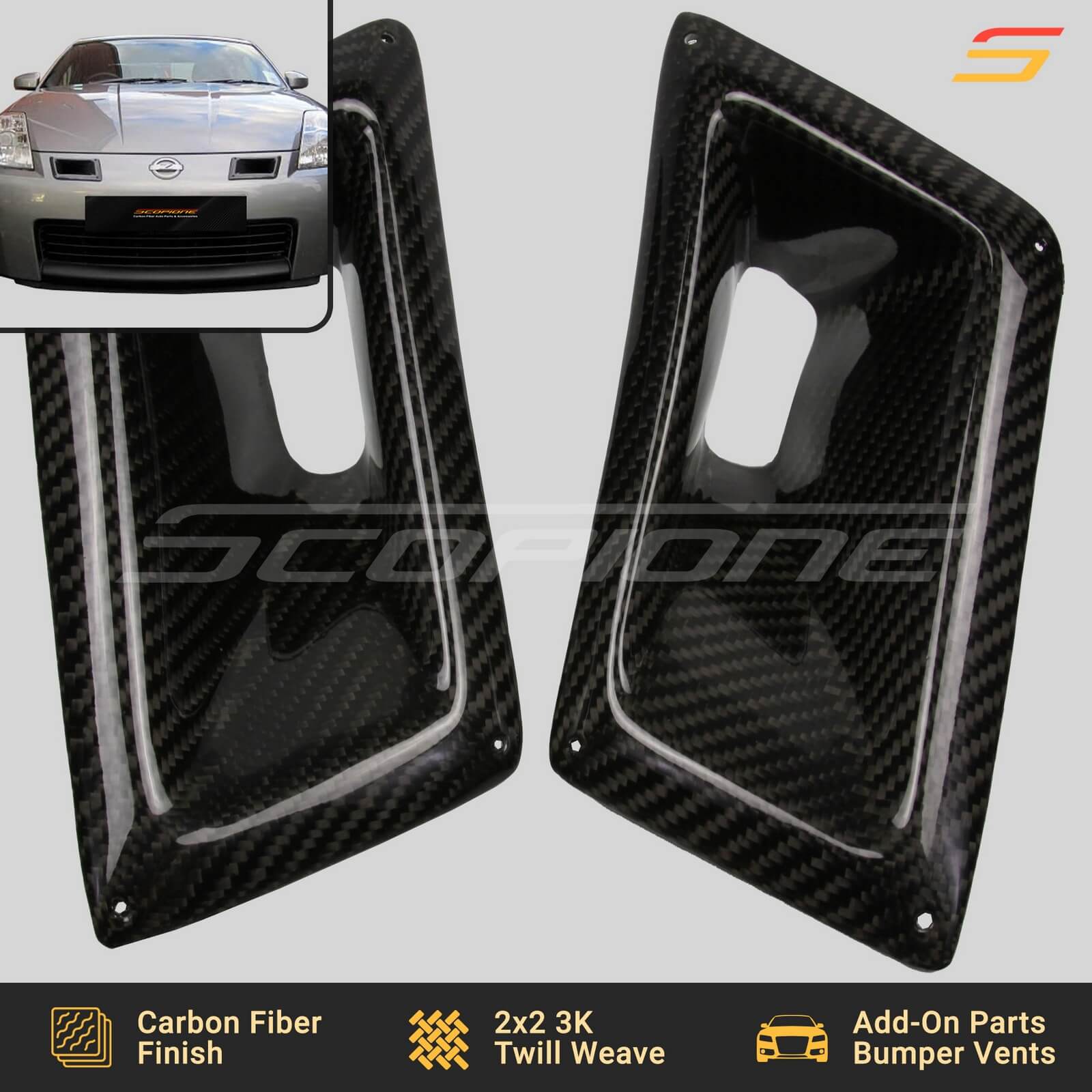 thumbnail image 2 of Carbon Fiber Front Bumper Side Air Vent Duct Intake Zambia 2 of 13