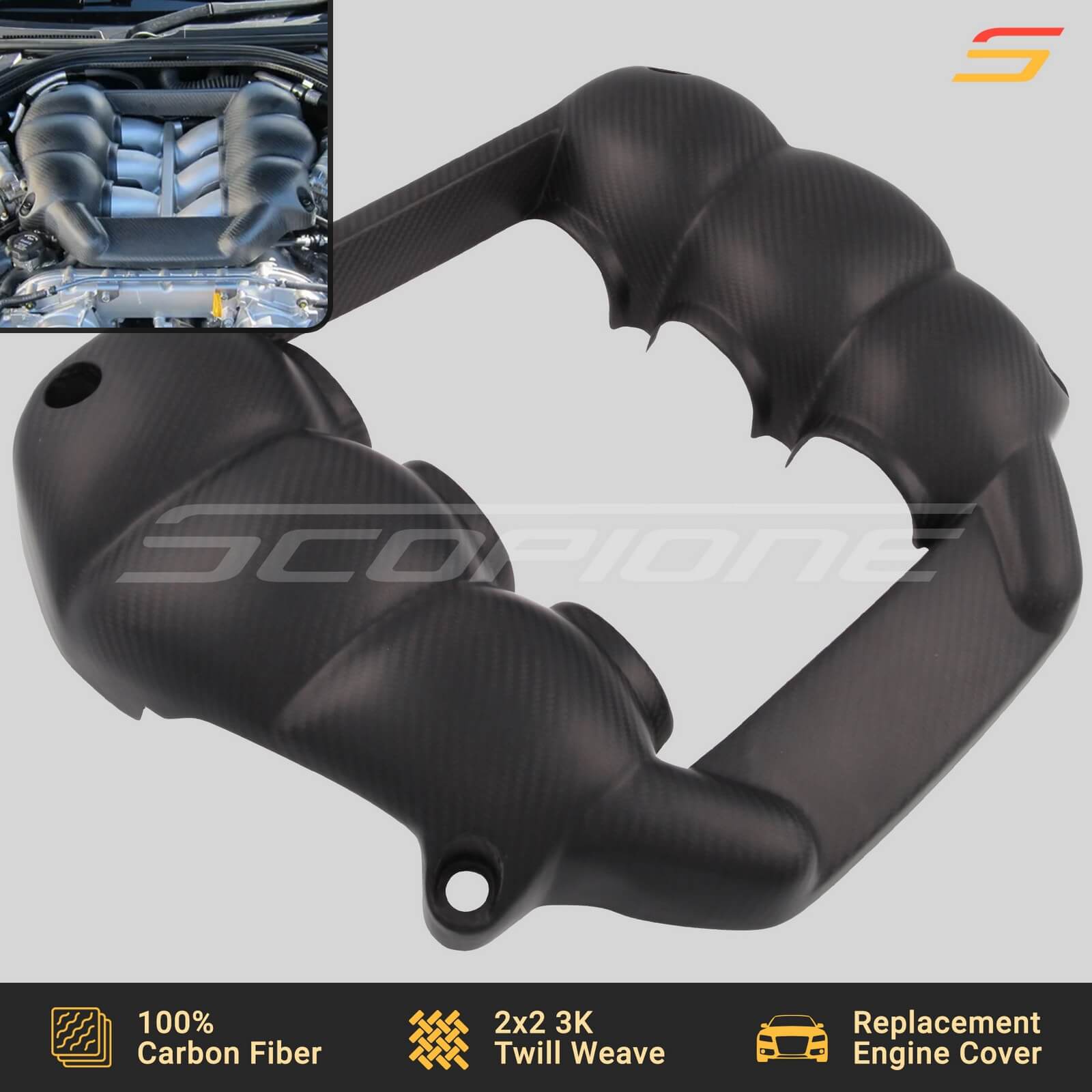 Scopione MATTE Carbon Fiber SC2 Engine Cover for Nissan GTR R35