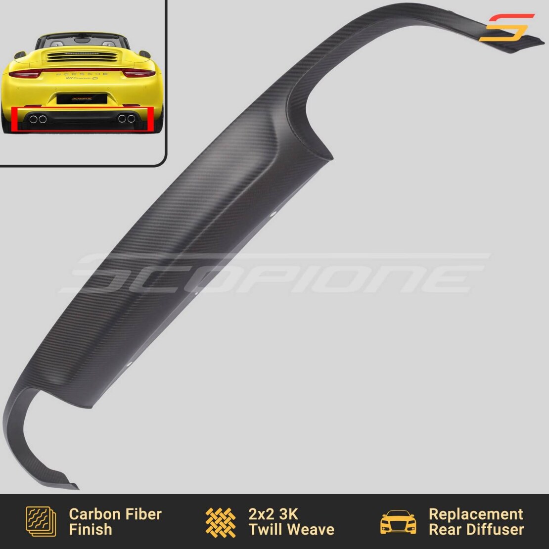 Scopione Matte Carbon Fiber Rear Bumper Diffuser Valance for Porsche