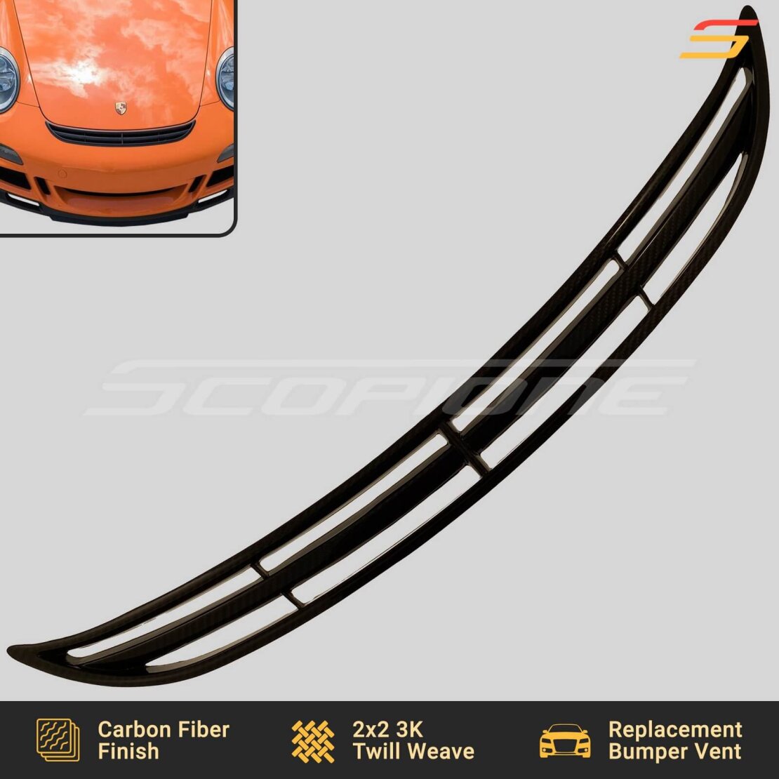 Carbon Fiber Front Bumper Smile Grille Vent for Porsche 07-09 911 997