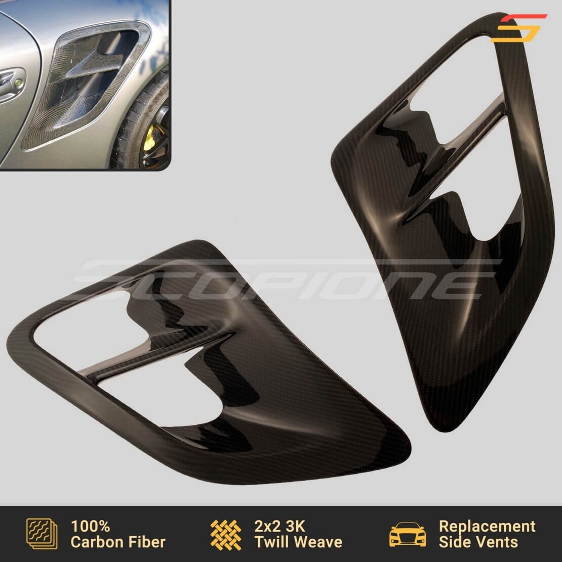 Carbon Fiber Rear Fender Vents Scoops for Porsche 07-13 911 997