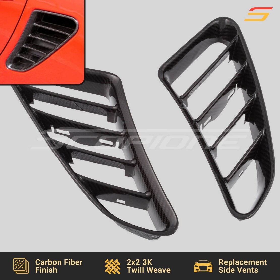 Carbon Fiber Rear Fender Vents Scoops for Porsche 05-12 Boxster 987