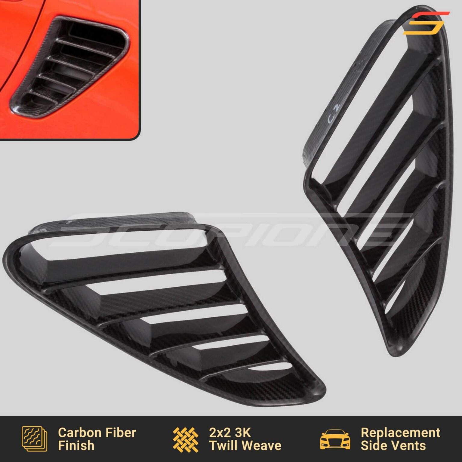 Carbon Fiber Rear Fender Vents Scoops for Porsche 05-12 Boxster 987