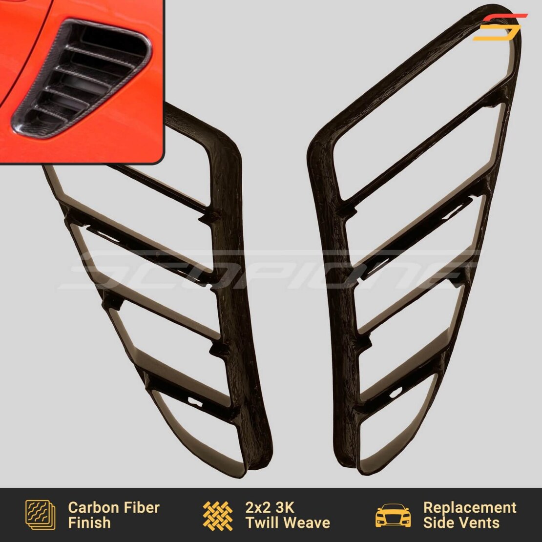 Carbon Fiber Rear Fender Vents Scoops for Porsche 05-12 Boxster 987