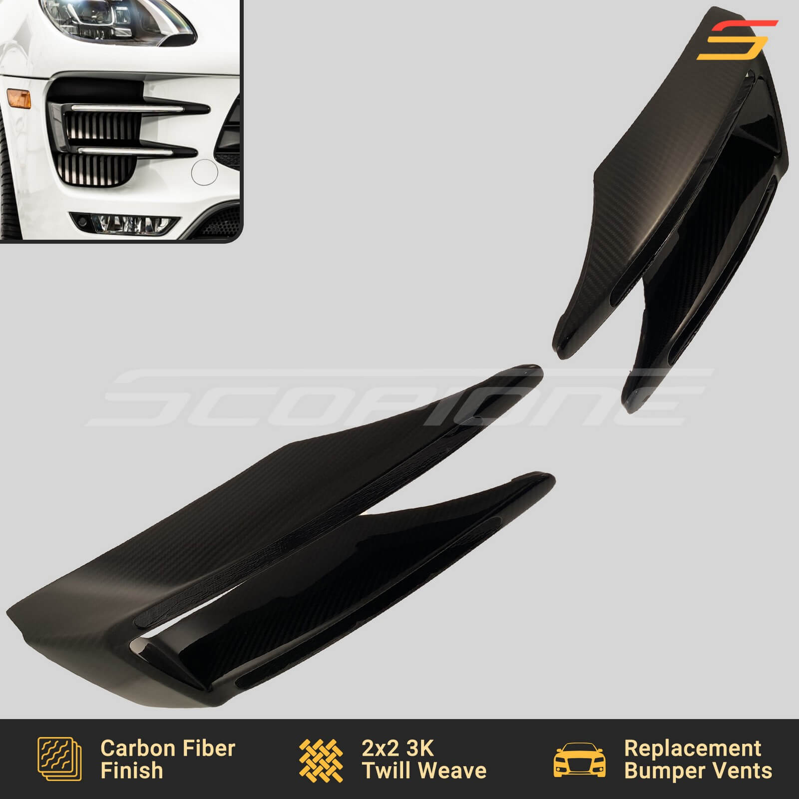 thumbnail image 2 of Carbon Fiber Style Fog Light Covers Trim For 2015 Dodge Challenger Front Bumper 2 of 5