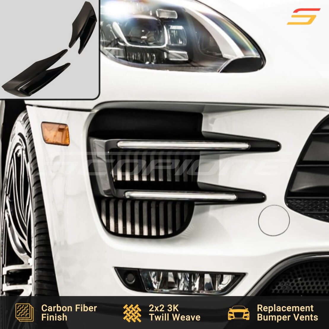 Scopione Carbon Fiber Bumper Fog Lights Trim for Porsche Macan Turbo