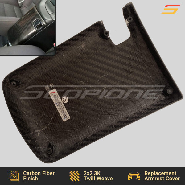 Reverse side of the Scopione Carbon Fiber Console Armrest Cover for Toyota Supra MK4 (JZA80, 1993-1998) RHD, displaying its lightweight structure and reinforced mounting points.
