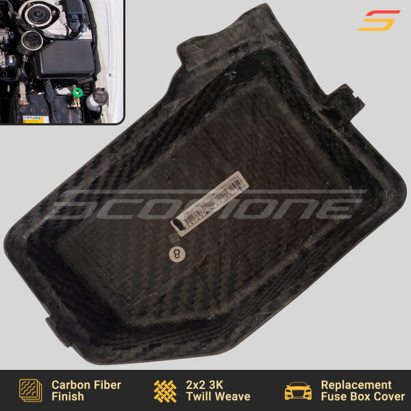 Reverse side of the Scopione Carbon Fiber Engine Relay Fuse Box Cover Cap for Toyota Supra MK4 (JZA80, 1993-1998) 2JZGTE, showing reinforced mounting points and precision fitment.