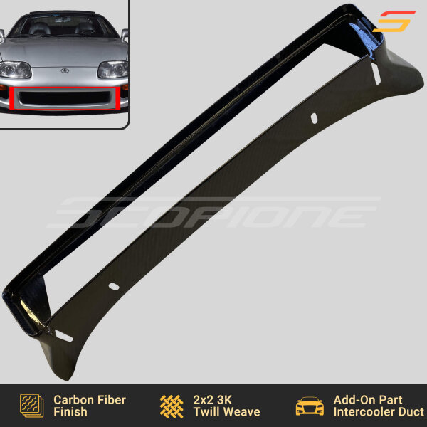 Reverse side of the Scopione Carbon Fiber Engine Intercooler Duct Vent Scoop for Toyota Supra MK4 (JZA80, 1993-1998) 2JZGTE, displaying its reinforced structure and aerodynamic design.