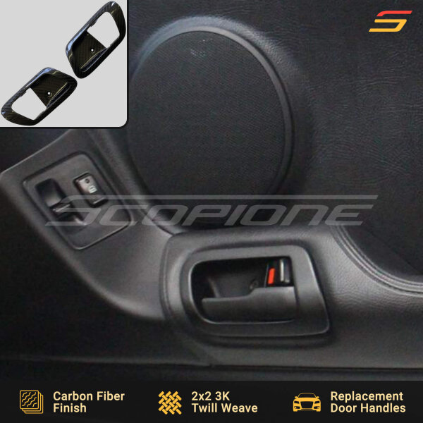 Installation of the Toyota Supra MK4 carbon fiber door handle trim, demonstrating the easy single screw application process.