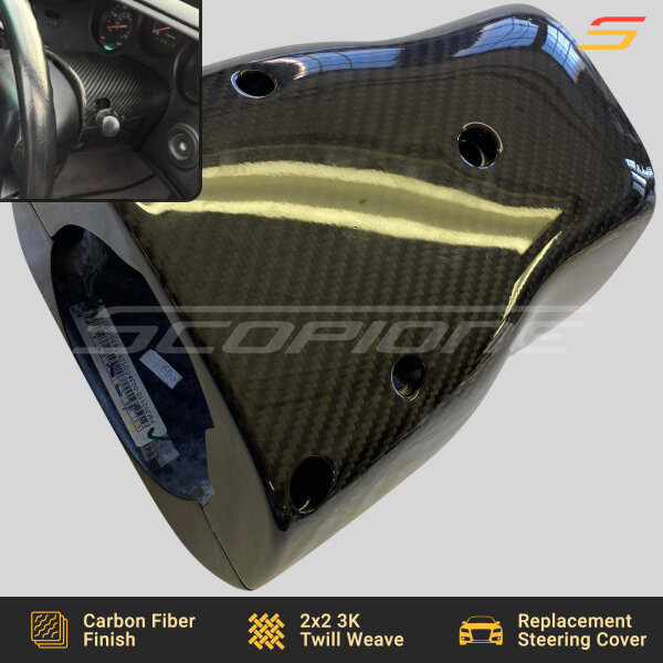 Bottom profile of the Scopione Carbon Fiber Steering Wheel Column Covers for Toyota Supra MK4 (JZA80, 1993-1998) 2JZGTE, featuring a high-gloss finish and aerodynamic design.