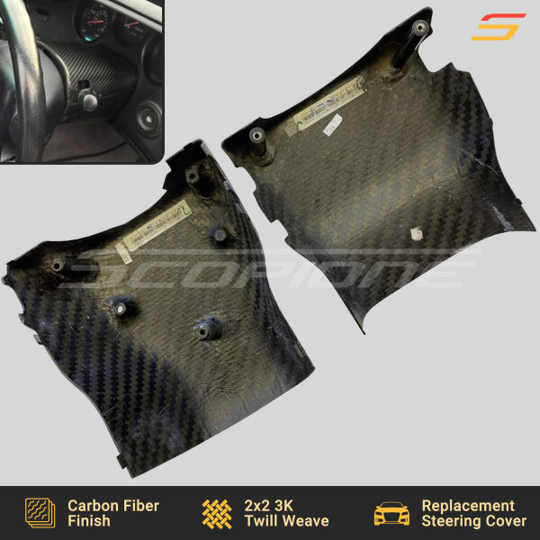 Reverse side of the Scopione Carbon Fiber Steering Column Covers for Toyota Supra MK4 (JZA80, 1993-1998) 2JZGTE, displaying the lightweight structure and reinforced mounting points.