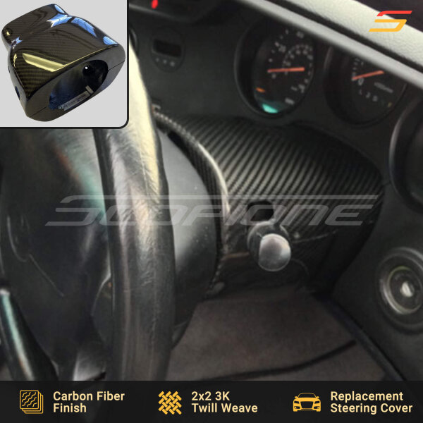 Installed Scopione Carbon Fiber Steering Wheel Column Covers on a Toyota Supra MK4 (JZA80, 1993-1998) 2JZGTE, featuring seamless OEM fitment and a sleek JDM interior look.