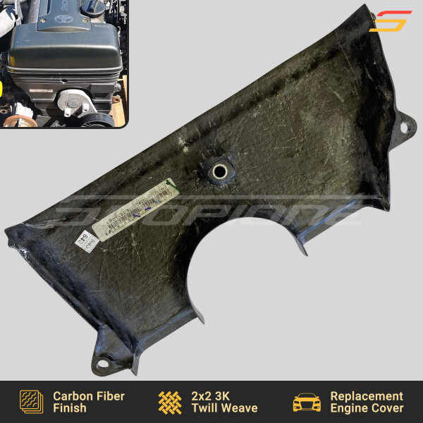 Reverse side of the Scopione Carbon Fiber Upper Timing Belt Cover for Toyota Supra MK4 2JZGTE Non-VVTi, showing reinforced mounting points and lightweight structure.