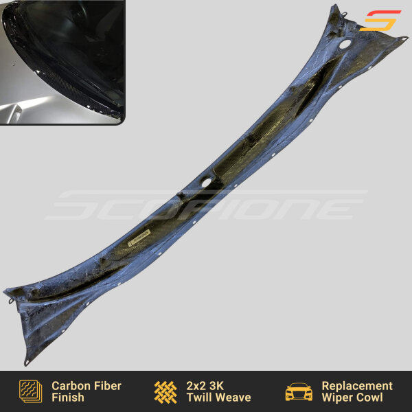 Reverse side of the Scopione Carbon Fiber Windshield Wiper Cowl Panel for Toyota Supra MK4 (JZA80, 1993-1998) RHD, displaying its reinforced mounting points and lightweight structure.