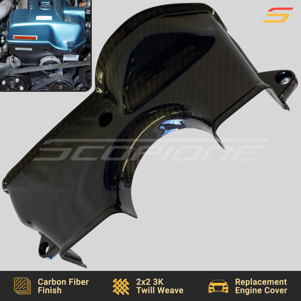 Scopione Toyota Supra MK4 2JZGTE Carbon Fiber Upper Timing Cover, featuring a lightweight and heat-resistant design with a UV-protected glossy finish.