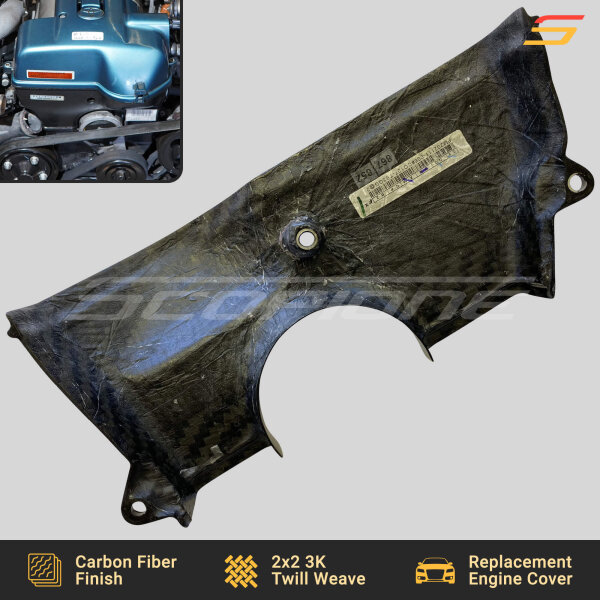 Rear view of the Scopione Carbon Fiber Upper Timing Belt Cover for Toyota Supra MK4 2JZGTE VVTi, showing precision fitment and reinforced structure for durability.