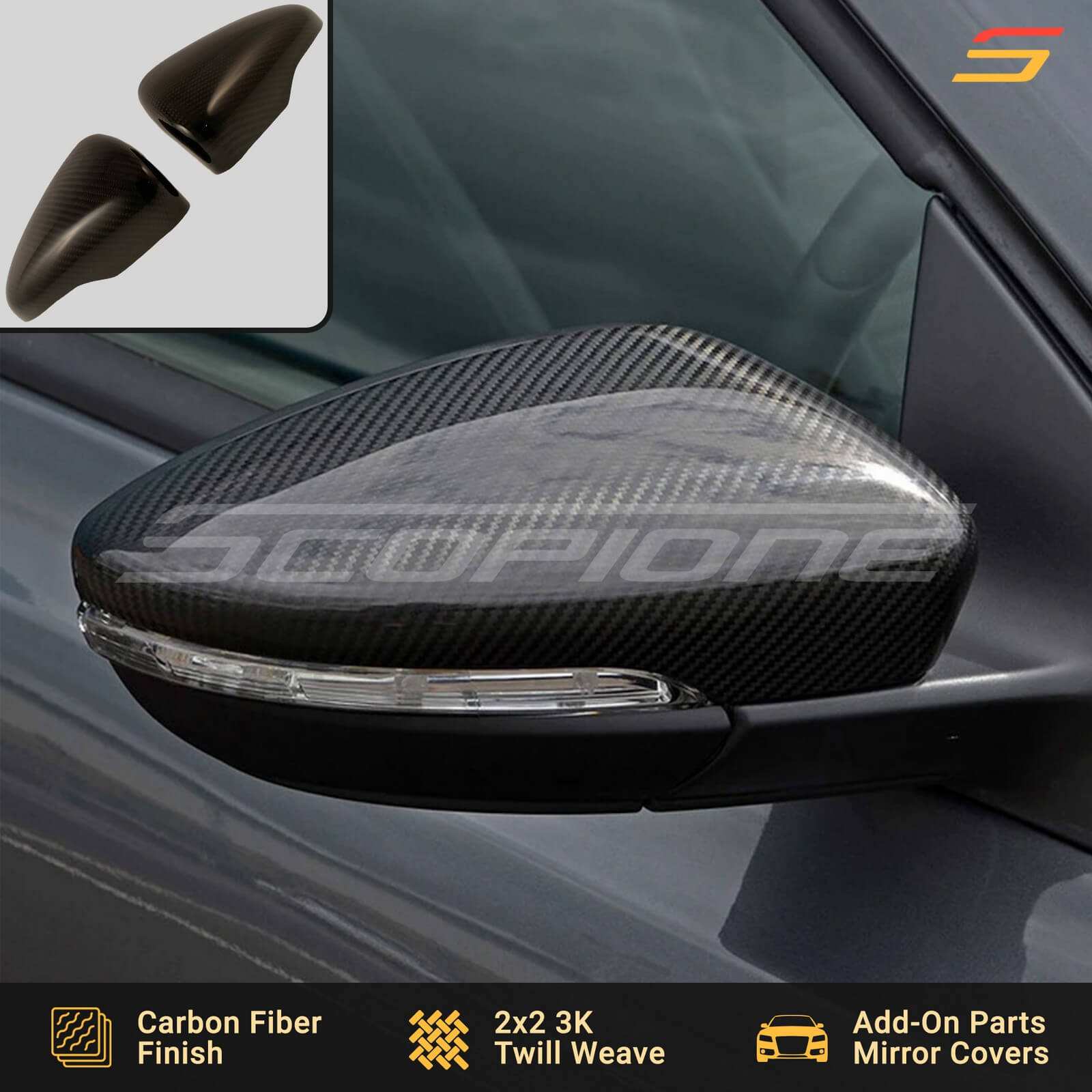 Cuztom Tuning 1:1 Direct Replacement Real Carbon Fiber Side Mirror Cover  Fits for 2010-2014 Golf 6 Mk6 GTI R VI