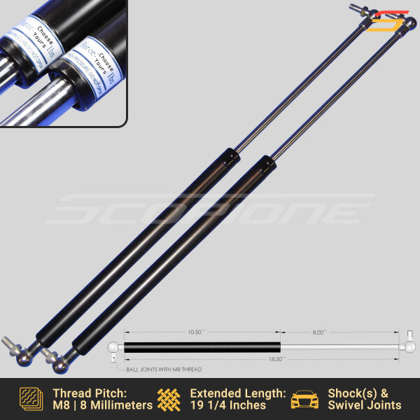 Weld On Lambo Vertical Door Kit Replacement Shocks & Ends - 19 1/4" - M8 - 120 to 320lbs - Image 2